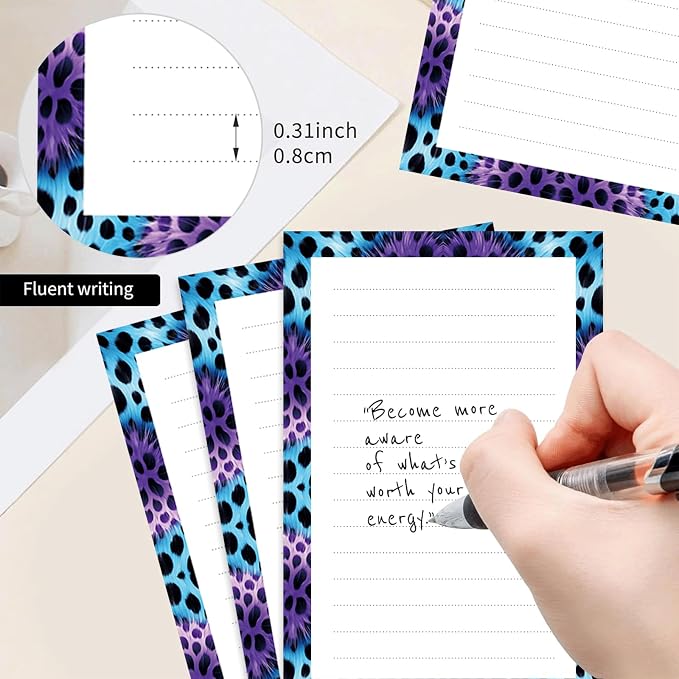2 Pack Lined Sticky Notes 4x6 in, Cute Self-Stick Notepads with Lines, Large Memo Pads Strong Adhesive for Office, Home Purple Funny Leopard