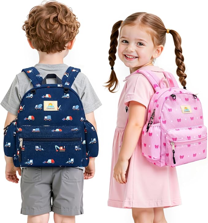 STEAMEDBUN Corduroy Toddler Backpack for Girls 2-4: Kids backpack for Boys Girls - 12 inch Preschool Kindergarten Backpacks - Pink Bow
