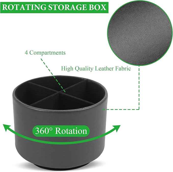 Round Leather Art Supply Organizer,Remote Control Holder,360 Degree Spinning,Multi-Functional Pencil Holder,4 Compartments Desktop Stationary Organizer(1-Sheep Black)