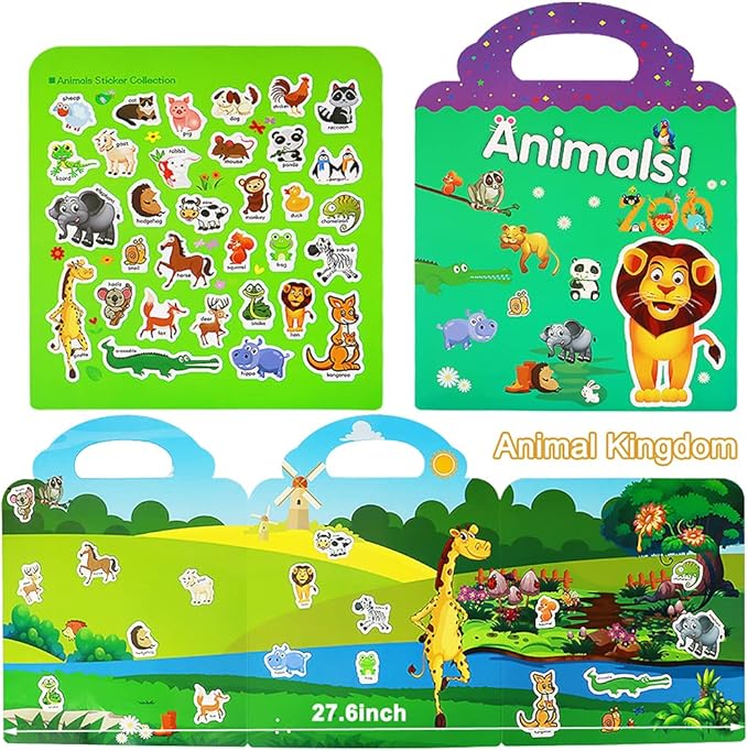 Reusable Sticker Books for Kids, 2 Sets Travel Removable Toddler Sticker Books for 3 4 5 Year Old Girls Boys Birthday Gifts Educational Learning Toys - Ocean & Zoo Animals