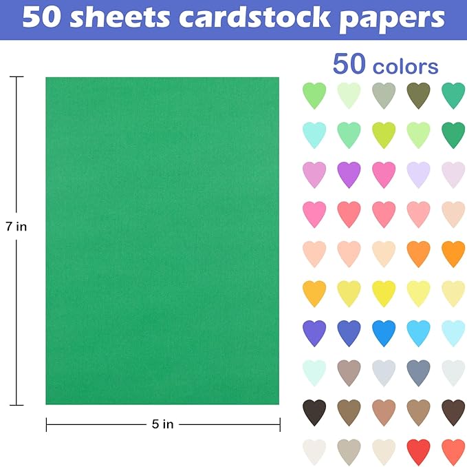 50 Sheets Colored Cardstock Assorted Colors Construction Paper 180gsm/65lb Card Stock for Printing, Card Making, DIY Craft Supplies (50 Colors, 5×7")