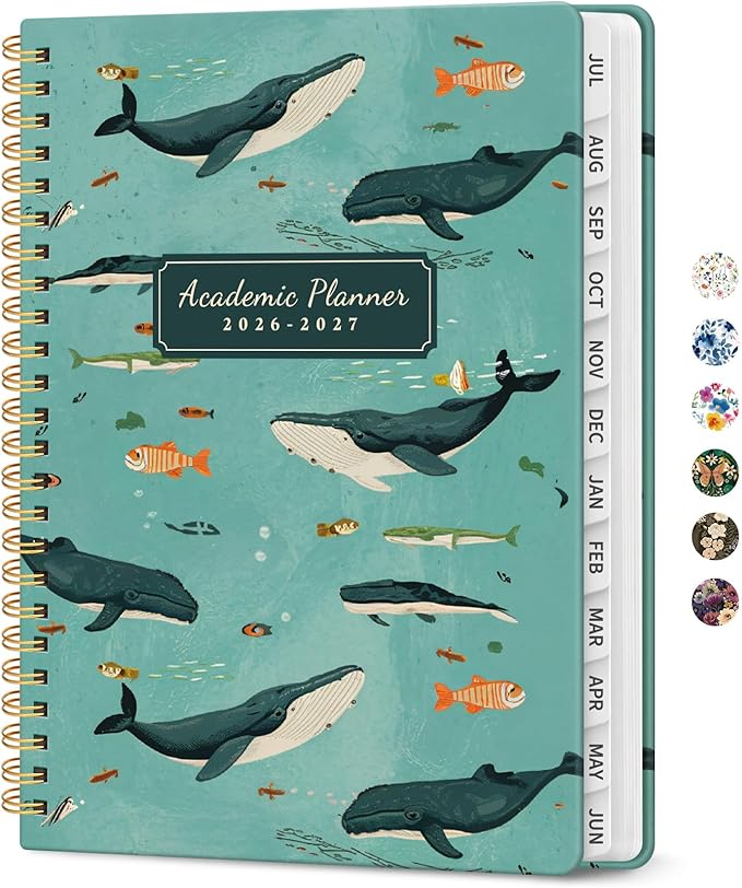 Planner 2026-2027, Academic Year Monthly and Weekly Calendar Planner, Jul 2026 - Jun 2027, Hardcover Teacher Student Planning Agenda book with Tabs, Perfect for School Office Supplies, 8.5" x 11" - Depths Whale