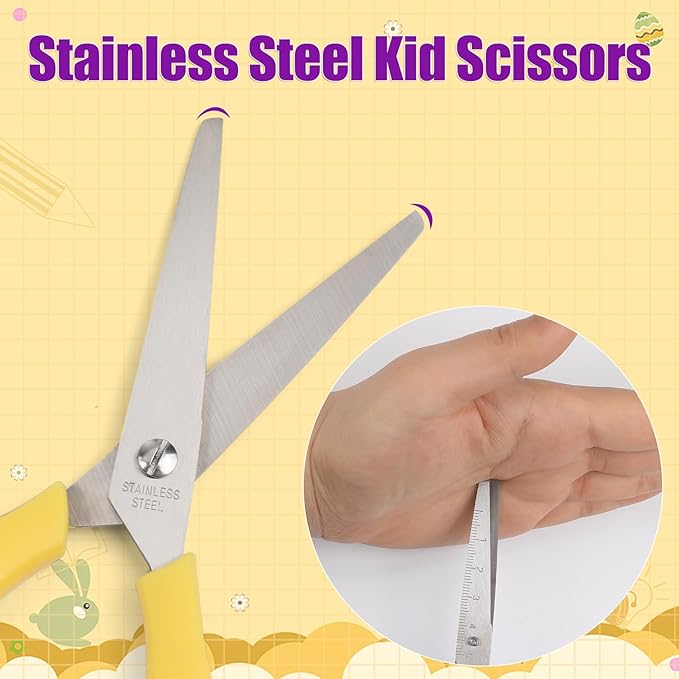 BURVAGY 48Pack 5.5" Safety Small School Kids Student Round Blunt Tip Craft Scissors Bulk, Stainless Steel Blades Comfort Grip Scissors for Kid Children Kindergarten Cutting Paper