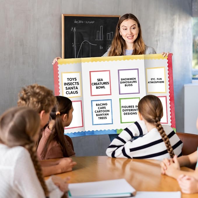 90 Pcs Science Fair Board Supplies Include 72 Trim Scalloped Bulletin Borders 18 Presentation Board Subtitles for Classroom Office Display(Watercolors)