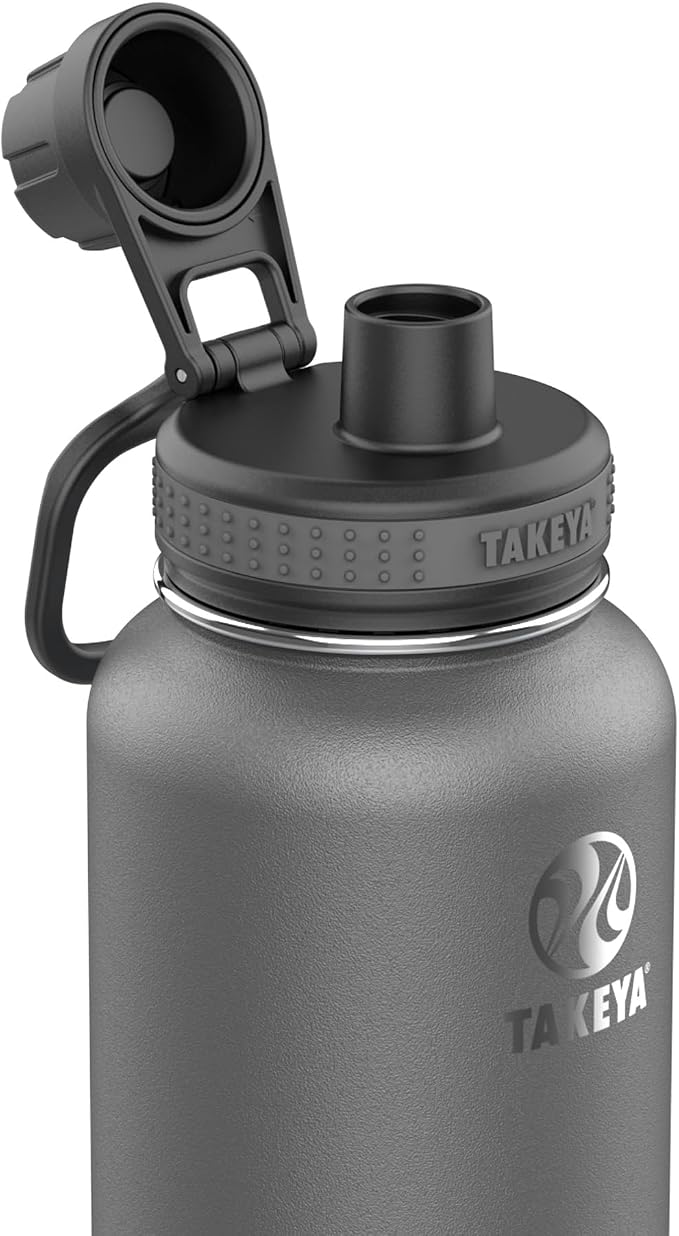 Takeya Originals 32 oz Vacuum Insulated Stainless Steel Water Bottle - Leakproof & BPA-Free Spout Lid - Keeps Drinks Cold 24 Hrs/Hot 12 Hrs - Double-Wall Design - Ideal for Active Lifestyles, Graphite