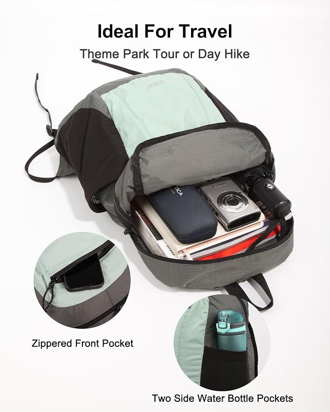 GOX Foldable 20l Backpack For Travel Lightweight Hiking Packable Daypack for Men Travel Camping Outdoor Bag Women (Jade)