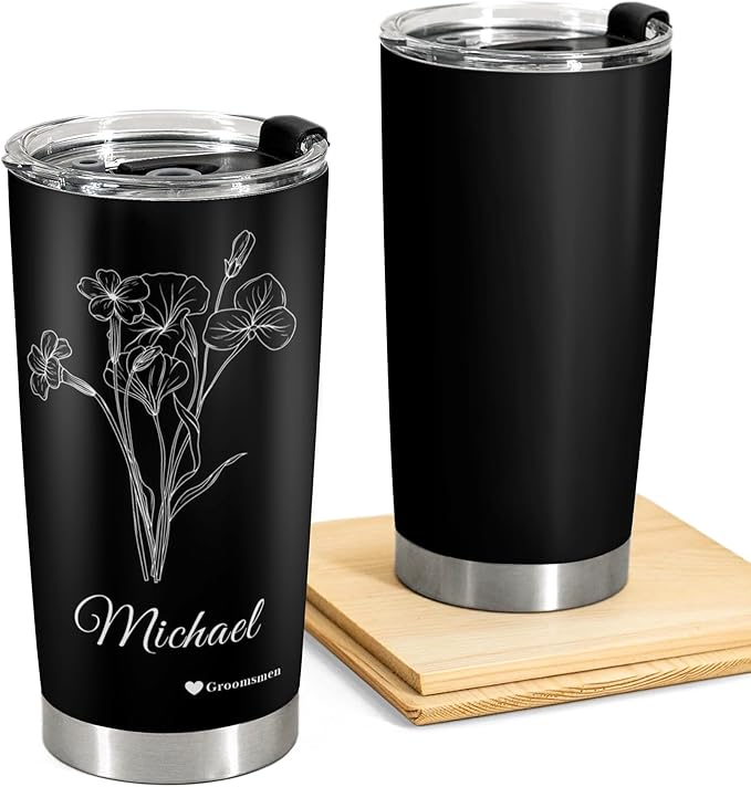 Personalized Tumbler Custom Vacuum Insulated Travel Mug Customizable Coffee Cup with Your Photos and Text Christmas Birthday Gift (Birth Flowers)
