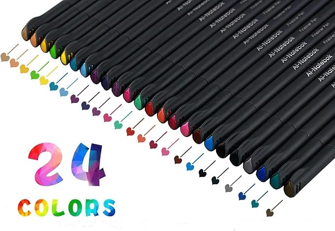 ai-natebok Fineliner Color Pens Set, 0.38mm Fine Tip Pens, Porous Fine Point Makers Drawing Pen, Journaling Supplies, Perfect for Writing in Bullet Journal and Planner, 24 Assorted Colors