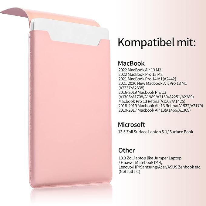 13.3-14" Laptop Sleeve, Padded Laptop Case, Thin Portable Case Bag - Compatible with 2022 Pro 14 inch/2015 Pro 13.3 inch/2015 Air 13.3 inch (Light Pink)