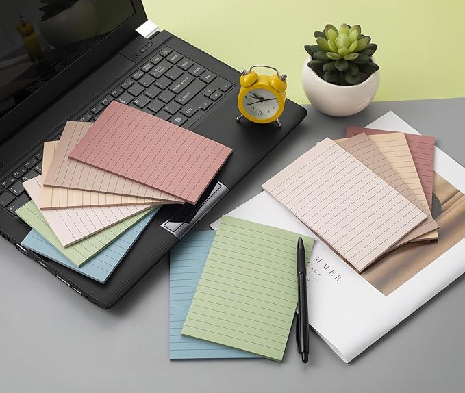 (36 Pack) Lined Sticky Notes 4x6 in,Large Notepads with Lines,Ruled Stickies Super Sticking Power,Office School Memo Note Pads Vintage Colors,Post on Windows Doors,Recyclable,Easy to Write on