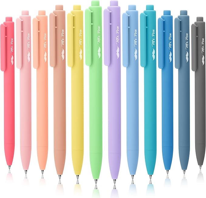 Mr. Pen- Retractable Gel Pens, 12 Pack, Black Ink, Pastel Barrels, Fine Point 0.7mm, Fast Dry, Smooth Writing, Cute Pens for Drawing, Writing Planner and School Supplies