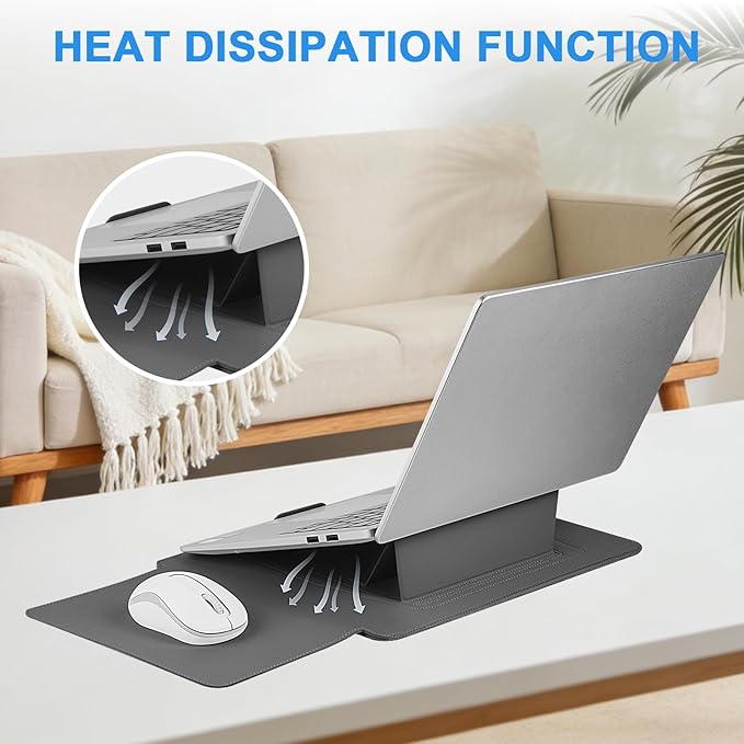HoYiXi 13.6'' Laptop Sleeve Case Leather Bag with Stand Compatible with MacBook Pro 14/MacBook Air 13(M1 M2)/ASUS Vivobook 14/Dell XPS 13/ASUS Acer Matebook 13 14'' Laptop case,Grey