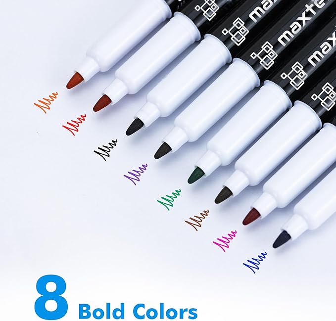 maxtek Dry Erase Markers Ultra Fine Tip, Assorted Colors, Low Odor, School Supplies Classroom Take Note Dry Erase Markers, 8 Counts