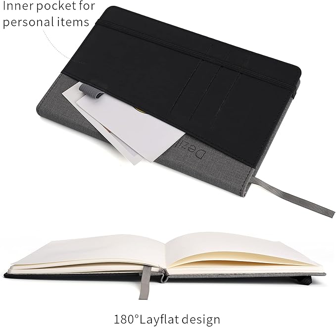 Lined Journal Notebooks with Pen Loop, Hardcover Notebook Journal for Work, 100Gsm Premium Thick Paper with Inner Pocket, Medium 5.7''''x8.4'''', ?Black, Ruled, 1 Pack