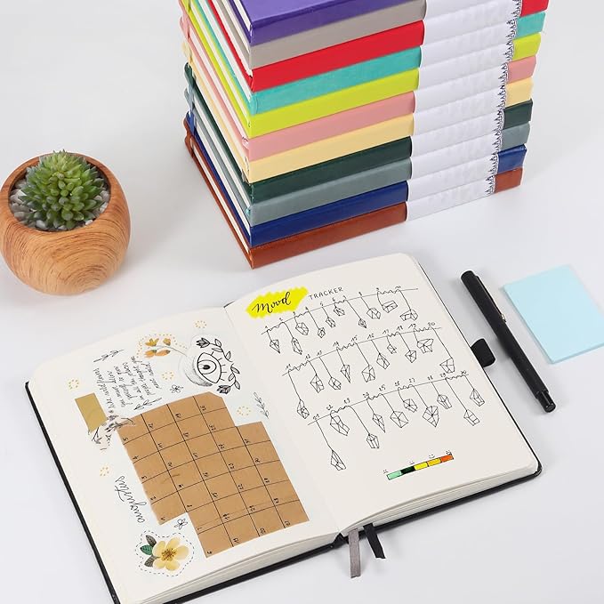 Blank Paper Notebook - 280 Pages A5 Blank Journal Notebook with 100gsm Thick Blank Paper, Hardcover, PU Leather, 5.75'' × 8.38''-Gray Blue