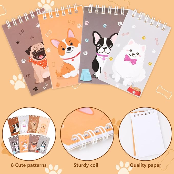 Hooqict 24 Pack Mini Dog Notepads Small Notebooks for Kids Dog Themed Party Favor Puppy Animal Spiral Pocket Notebooks Diary Memo Planner for Classroom Rewards Goody Bags Stuffers, 2.36 x 3.94 Inch