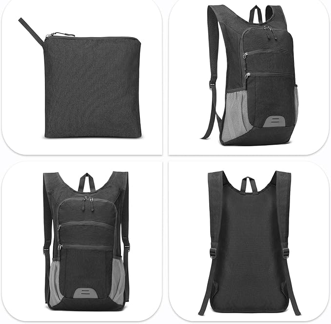 20L Lightweight Hiking Daypack, Foldable Travel Packable Backpack for Men Women for Cycling Camping Outdoor (Black)