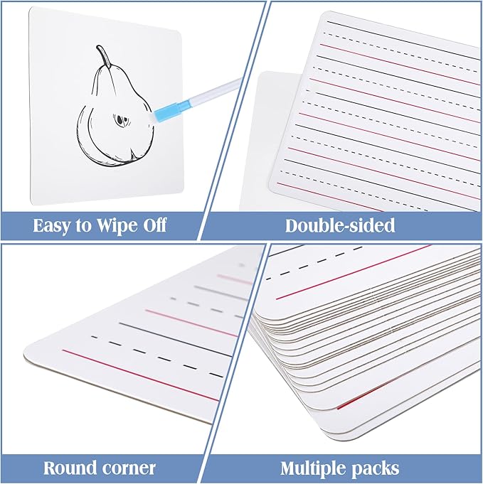 ReliThick 25 Pcs Lined Dry Erase Board with Markers 9 x 12 Double Sided Whiteboards Dry Erase Lapboards with Lines Ruled Writing Board Handwriting Practice