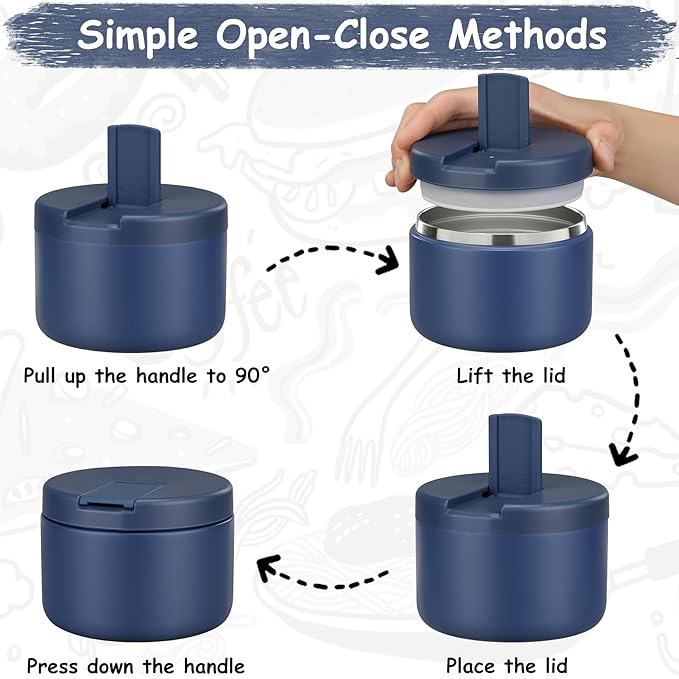 Pawtong 12oz Insulated Vacuum Food Jar with Buckle Lid Wide Mouth Soup Thermo for Hot Food Kids Leakproof Stainless Steel Lunch Container- Blue 1 Pack
