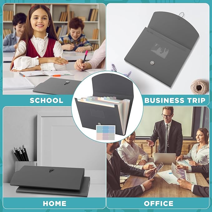 Cholemy Expanding File Folder 13 Pockets File Organizer with Labels A4 Letter Size Receipt Document Organizer Plastic Expandable Filing Folders for Office, Home(Gray)