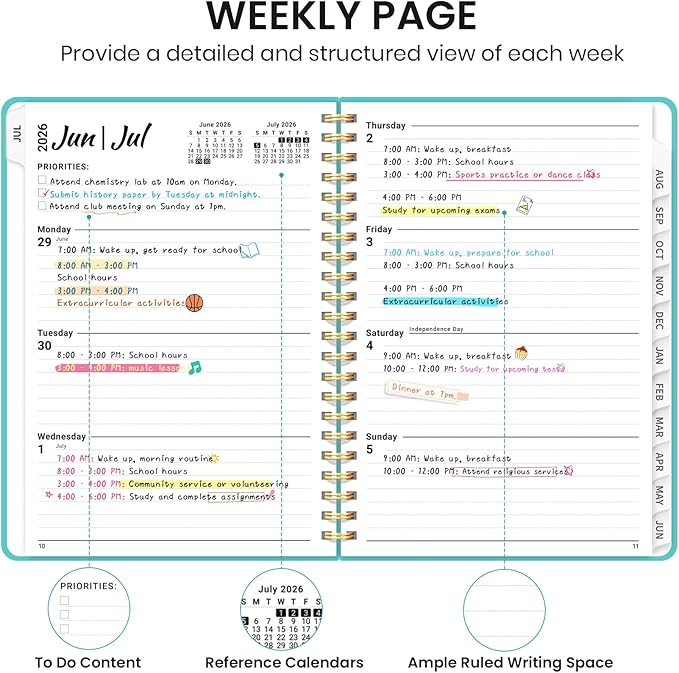 Planner 2026-2027 for Women & Men, Academic Monthly and Weekly Calendar Planner, Jul 2026 - Jun 2027, A4 (8.5" x 11"), Teacher Student Planning Book with Tabs, Ideal for Office School Supplies - Aquamarine