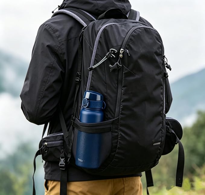 GOPPUS Insulated Water Bottle 20oz Stainless Steel BPA-Free Sports Bottle Ideal for School and Travel Silicone Spout Lid Prevents Leaks, Sweat, and Dust (Dark blue)