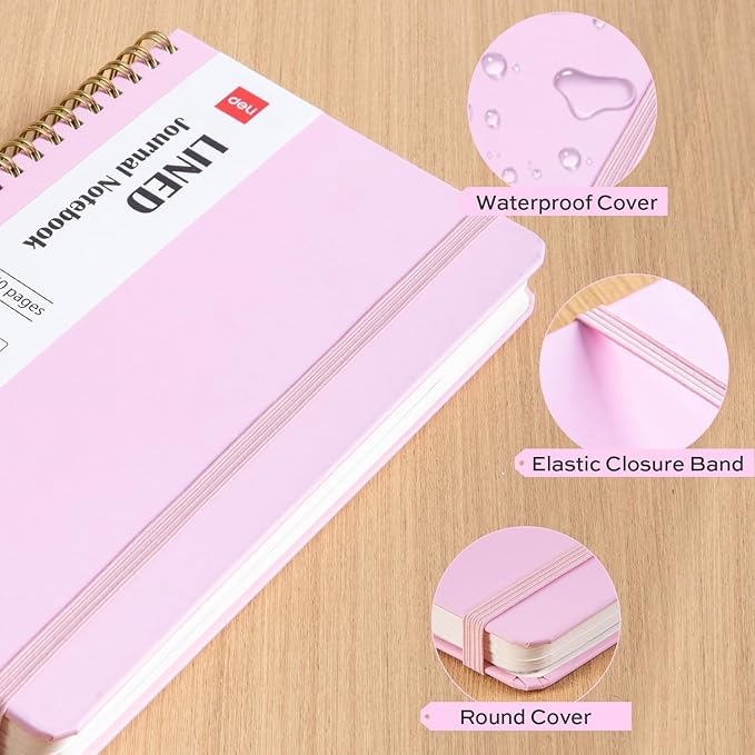 deli 3 Pack Lined Spiral Journal Notebook, 160 Pages, A5 (5.5"x8") Hardcover Writing Notebook, College Ruled Spiral Bound Journal for Women & Men - Perfect for Work, School, Office & Note Taking