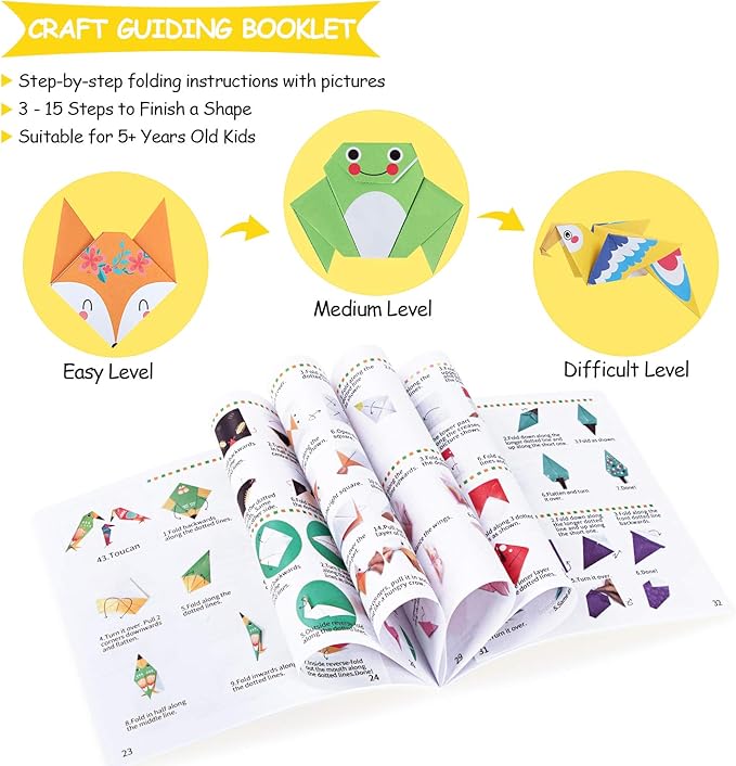 Origami Paper for Kids, 300 Sheets Colorful Origami Paper Kit 5.5Inch, 100 Origami Projects & Easy Origami Book Origami Kit for Kids, Creativity Training & Brain Development Origami Set for Kids