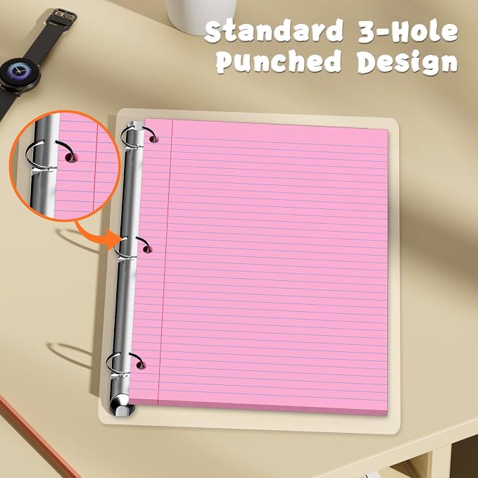 120 Sheets Colored 8x10.5 Inch Loose Leaf Paper, 6 Colored College Ruled 3 Hole Punched Notebook Paper, Color-Coded Note Taking for Students & Teachers, Office & School Supplies，20 Sheets Per Color