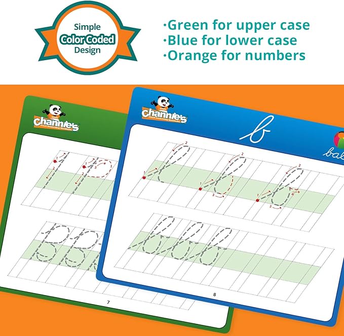 Channie’s Visual Cursive Flashcards, 43 Dry-Erase Cursive Handwriting Flash Cards, Daily Uppercase & Lowercase Cursive Letter Tracing Practice for 2nd-3rd Grade Kids
