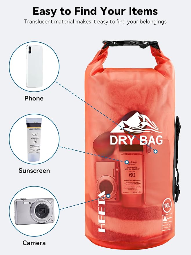 HEETA Dry Bag Waterproof Backpack with Phone Case 5L/10L/20L/30L/40L | Roll Top Lightweight Dry Storage Bag for Women Men, Travel Boating Kayaking Paddle Board Camping Beach Essentials Accessories