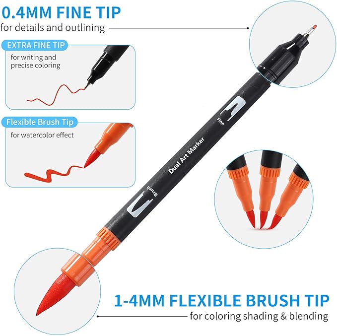 Upanic 100 Colors Art Markers for Adults,Dual Tip Pens for Adult Illustration, Journaling, Calligraphy - Artist Drawing Supplies,Brush and Fine Pens for Lettering, Manga, Design Sketching