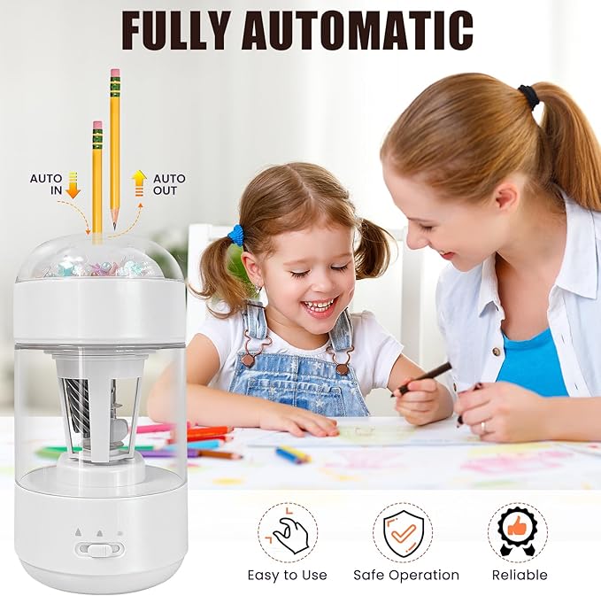 Electric Pencil Sharpener(6-8mm), Fully Automatic Colored Pencil Sharpener for Kids with Auto in & Out Rechargeable Sharpener for Classroom//Office/Home Kids Gift