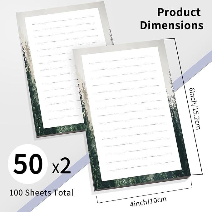 2 Pack Lined Sticky Notes 4x6 in, Cute Self-Stick Notepads with Lines, Large Memo Pads Strong Adhesive for Office, Home Green Beautiful Forest