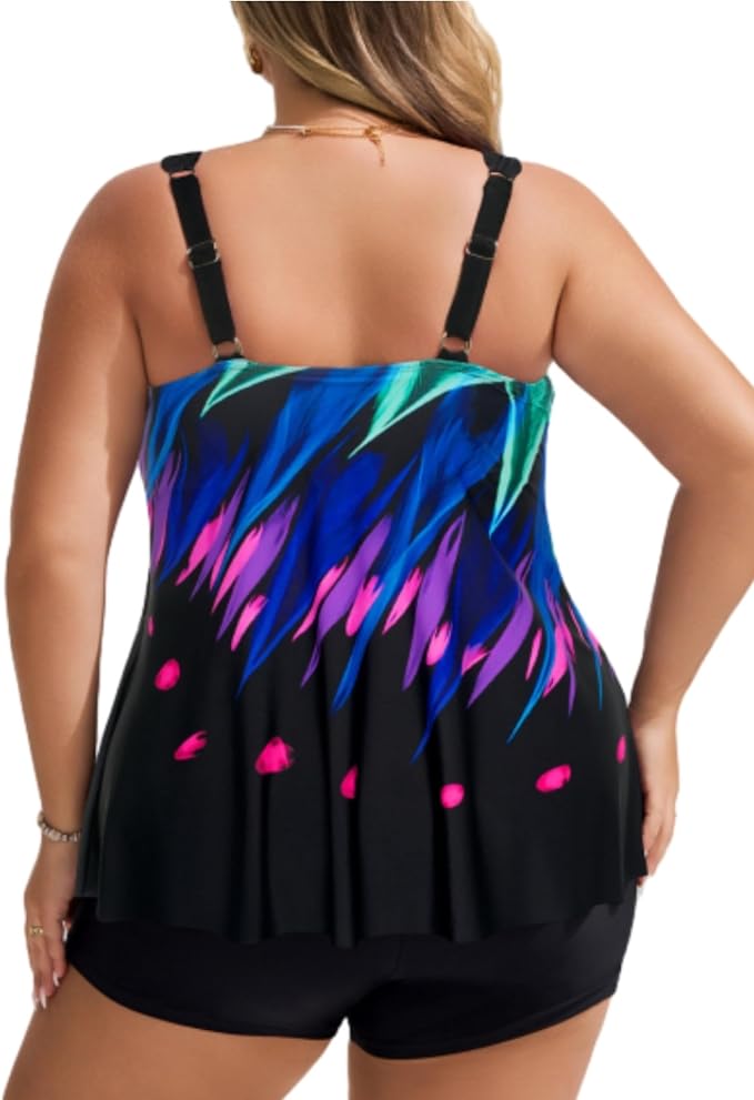 Hanna Nikole Womens Tankini Swimsuits 2 Piece Bathing Suit Flowy Ruffle Tankini Tops with Swim Shorts