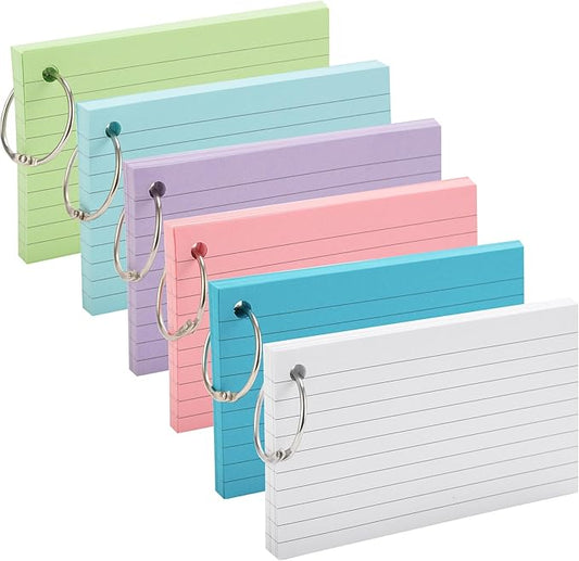 300 Sheets Ruled Index Book with Metal Ring Binder, Multicolor, 6 Pack
