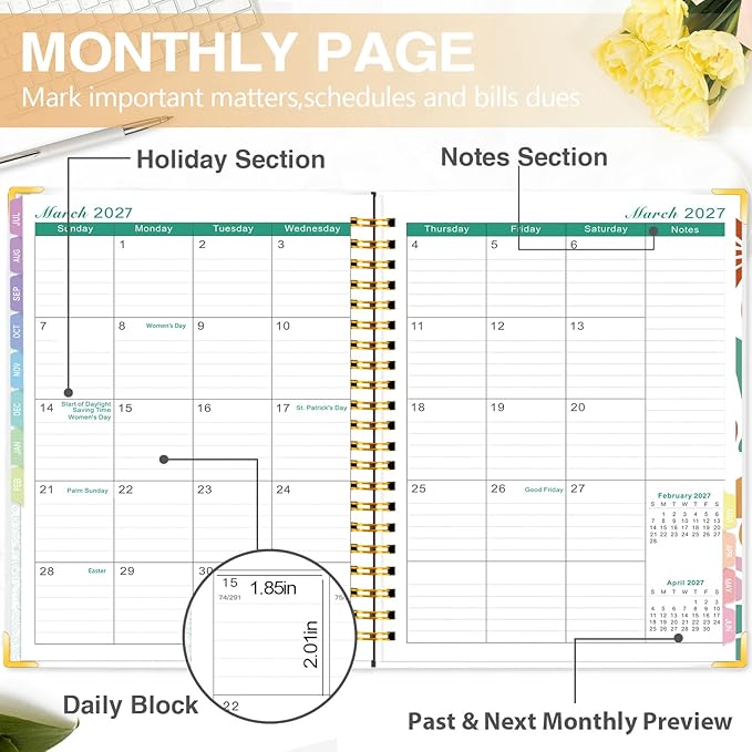 GuassLee Academic Planner 2026-2027 Daily Weekly and Monthly - Large A4 Planner from July 2026-June 2027, 8.8"x11.4" Aesthetic Teacher Student Agenda Book with Back Pocket, Stickers, Coated Tabs, A4