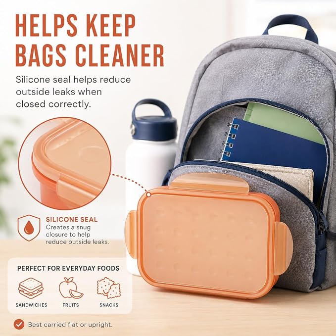 MISS BIG® Bento Lunch Box for Kids, 1150ml, 3 Compartments, Coral Orange | Coral orange 1150ml kids bento box for school lunch, daycare meals, snacks, picnic, and travel.