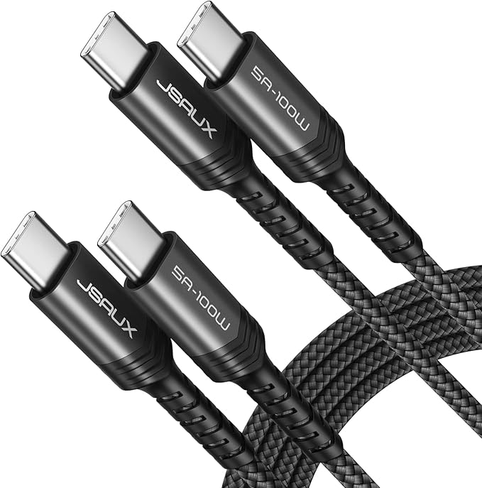 JSAUX 100W USB C to USB C Cable for iPhone 17, USBC Type C Charge Cord 5A Fast Charging Compatible with iPhone 17 Air 16 15 Pro Max Samsung Galaxy S25 S24 MacBook iPad Carplay (2-Pack, 3.3ft) Black