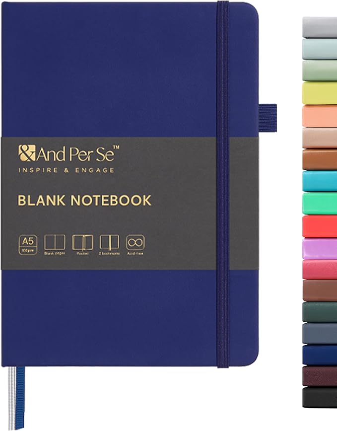 &And Per Se Blank Sketch Notebook, A5 Hardcover, 160 Pages 100gsm Thick Paper, Unlined Journal for Drawing, Doodling, Hand Lettering – Creative Gift for Artists, Designers, Writers (Royal Blue)