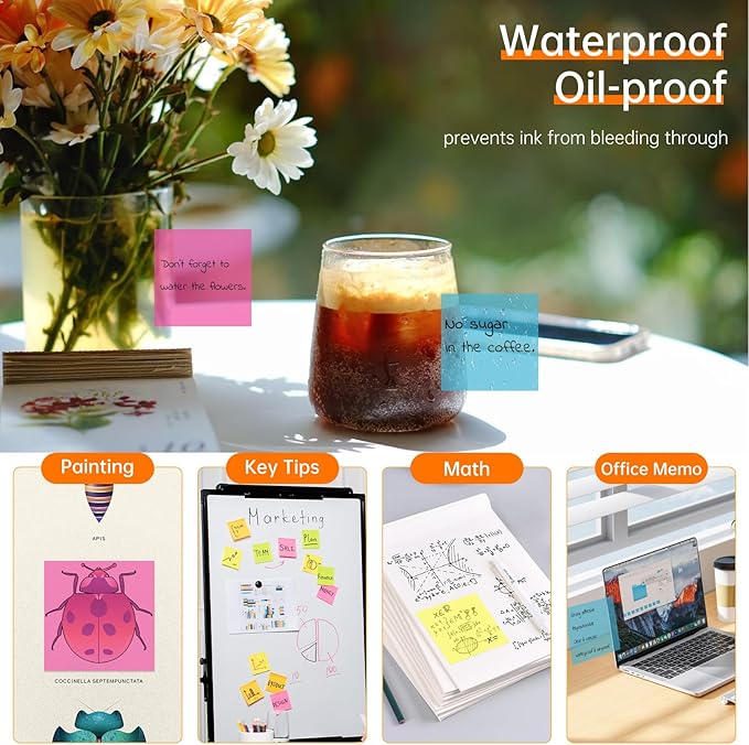 Transparent Sticky Notes with Marker, 【99.9% Transparency, Strong Adhesion,Waterproof 】 MEIGAONE 7 Pack Clear Sticky Note 3x3,Translucent Sticky Note Office,School Supplies