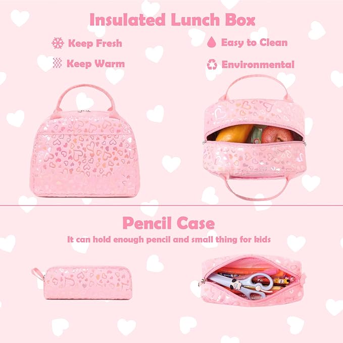 Kimwadalh School Backpack for Girls, Backpack with Lunch Box Pencil Case for Preschool Elementary High School Girls Boys