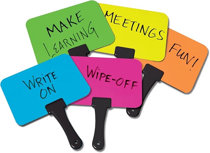 Trainers Warehouse Briteboards: Premium Set of 10 Fluorescent Dry-Erase Response Boards | Versatile, Colorful Paddles for Icebreakers, Voting & More | Perfect for Classrooms & Meetings (6" x 7.75")