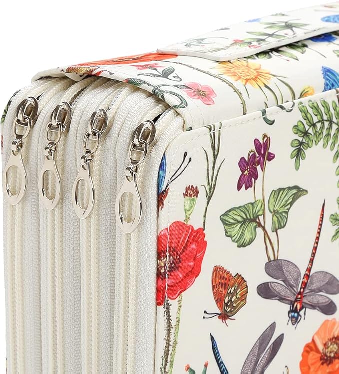 Portable Colored case Organizer 103 Larger individual slots hold 300 pcs Pencils with Printing Pattern for Watercolor Pens or Markers, Pencil Case Organizer for Artist