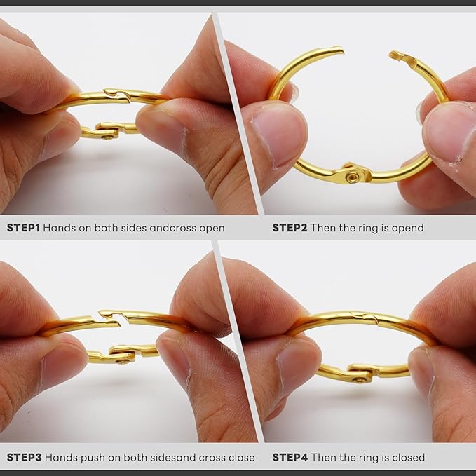30 Pcs Binder Rings Assorted Sizes (1/2", 3/4", 1", 1-1/4", 1-1/2", 2"), Loose Leaf Binder Book Rings, Metal Index Card Rings Binder Clip Rings for Flash Cards, Key Rings, Index Cards (Gold)
