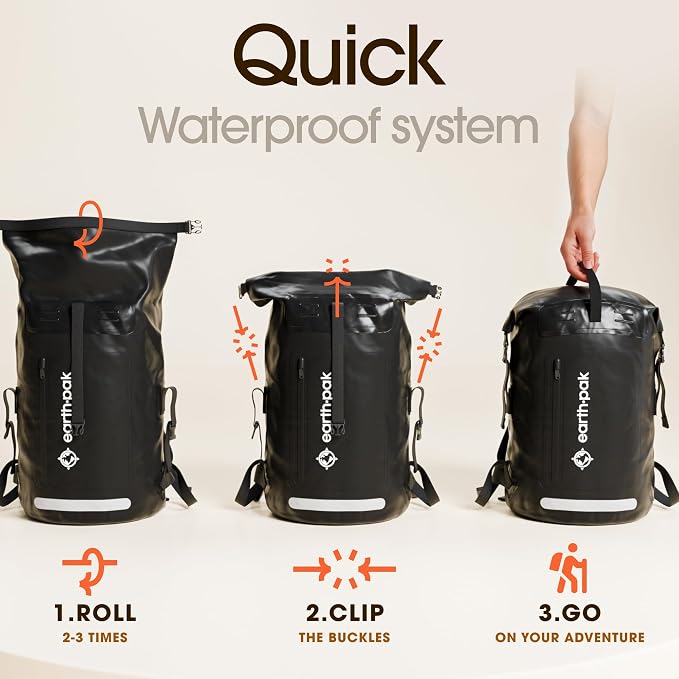 Waterproof Dry Bag Backpack 35L - Kayaking Boating Fishing Rafting Marine | Black 35L dry bag: 500D PVC, abrasion resistant build, IPX8 phone case for river and lake trips