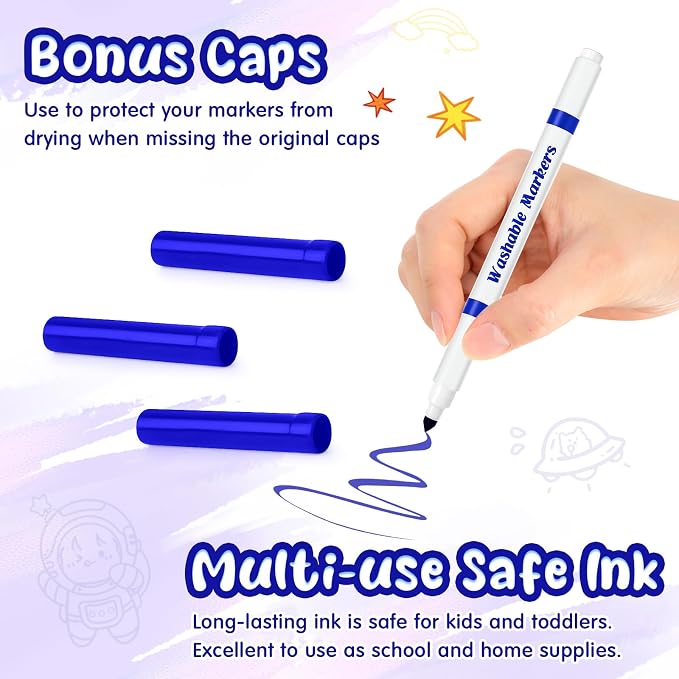 48 Pcs Line Washable Markers Bulk Blue Fine Tip Markers Set Thin Coloring Mark Pens for Kids Blue Tips Mark Pen for Art School Supplies, Back to School Supplies, Ages 6+