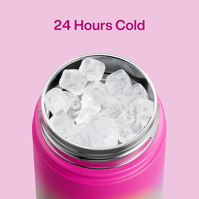 Kids Insulated Water Bottle with Straw - 12oz Stainless Steel Water Bottle with Dual Spouts, Leak-Proof, BPA-Free, Double Wall Vacuum Keeps Cold for 24 Hours for Sports, Travel, School (Lime Sorbet)