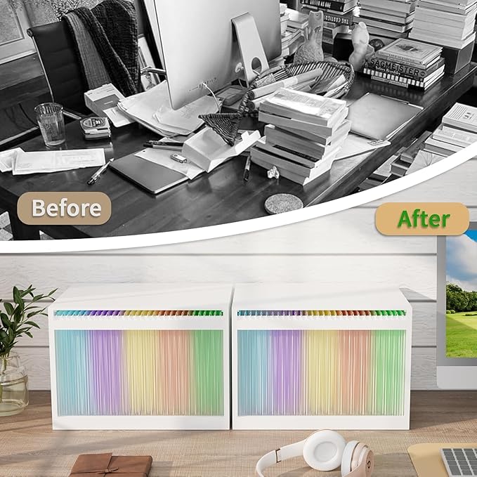 Bamboo Hanging File Boxes with Lids 2 Pack, File Organizer Box for Letter/Legal File, File Box with Hanging Folders Acrylic Light Easy Assembly File Storage Boxes for Office Home, White