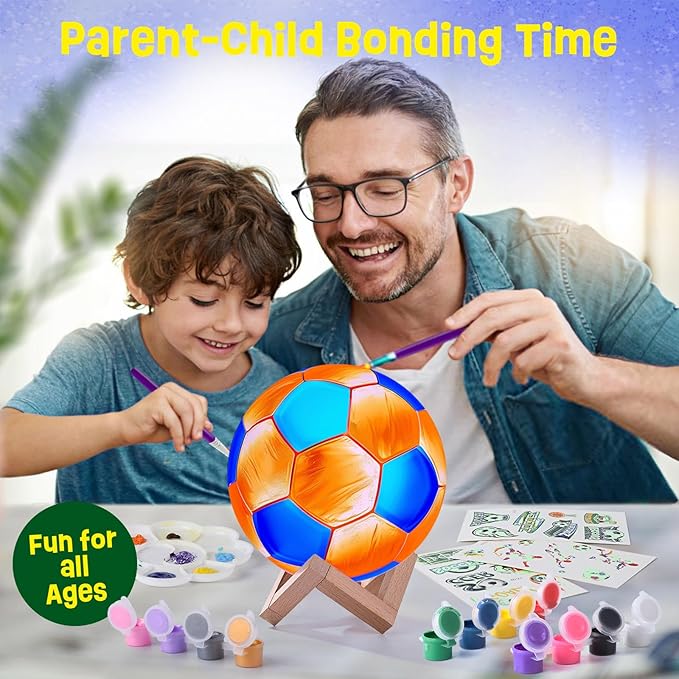 Paint Your Own Soccer Ball Lamp Kit, World Cup Soccer Gifts 3D Night Light, Art Supplies Creativity Arts and Crafts for Kids Ages 8-12, Birthday Gifts for Kids Boys Girls Ages 3 4 5 6 7 8 9 10 11 12+